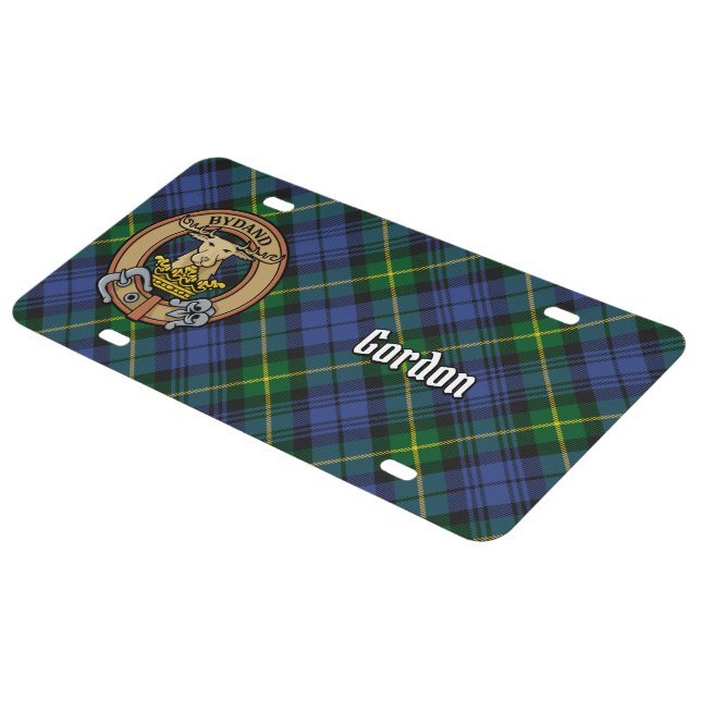 Clan Gordon Crest over Tartan License Plate (Side)