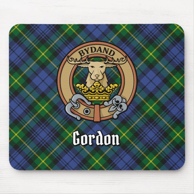 Clan Gordon Crest over Tartan Mouse Pad (Front)