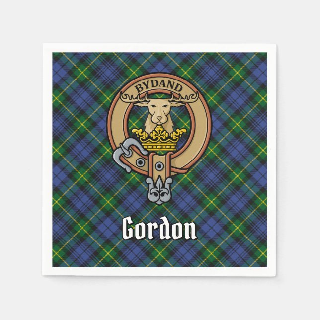 Clan Gordon Crest over Tartan Napkins (Front)
