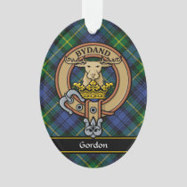 Clan Gordon Crest over Tartan Ornament
