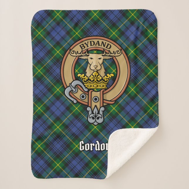 Clan Gordon Crest over Tartan Sherpa Blanket (Front)