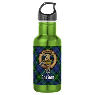 Clan Gordon Crest over Tartan Stainless Steel Water Bottle