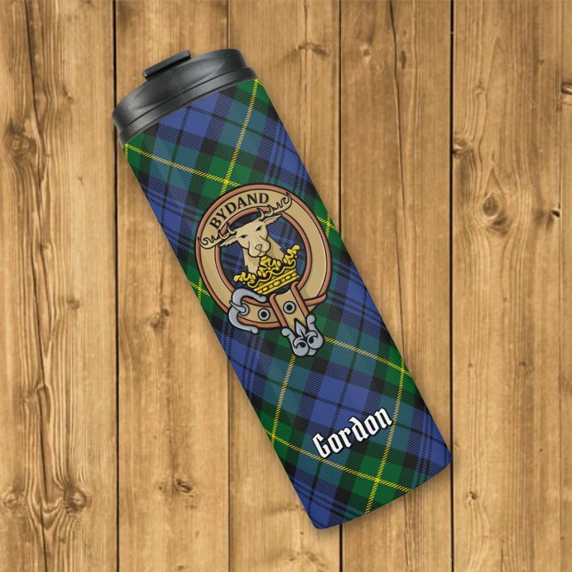 Clan Gordon Crest over Tartan Thermal Tumbler (Creator Uploaded)