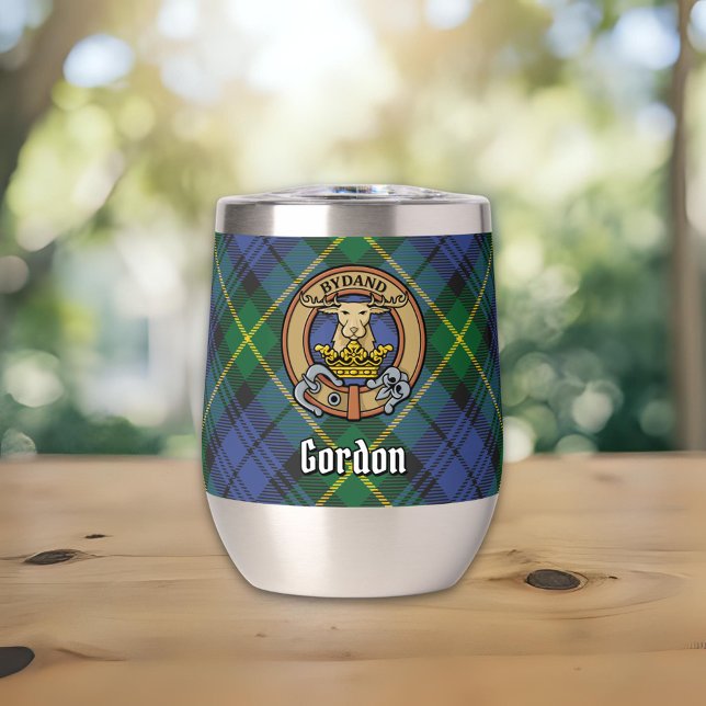 Clan Gordon Crest over Tartan Thermal Wine Tumbler (Creator Uploaded)