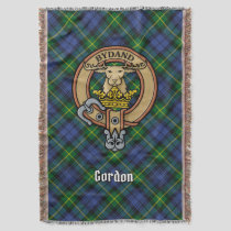 Clan Gordon Crest over Tartan Throw Blanket