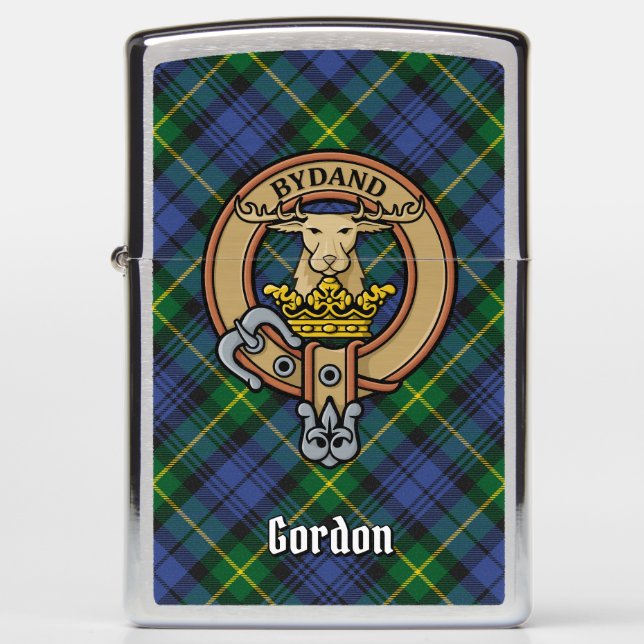 Clan Gordon Crest over Tartan Zippo Lighter (Front)