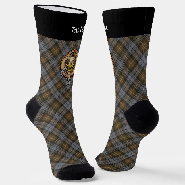 Clan Gordon Crest over Weathered Hunting Tartan Socks (Angled)