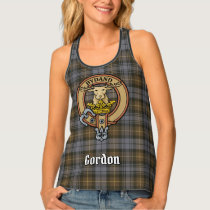 Clan Gordon Crest over Weathered Hunting Tartan Tank Top