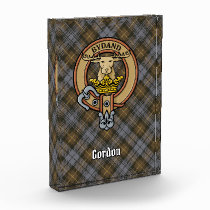Clan Gordon Crest over Weathered Tartan Acrylic Award
