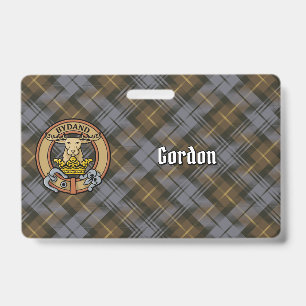 Clan Gordon Crest over Weathered Tartan Badge