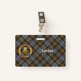 Clan Gordon Crest over Weathered Tartan Badge