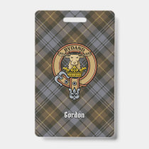 Clan Gordon Crest over Weathered Tartan Badge