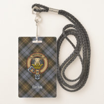 Clan Gordon Crest over Weathered Tartan Badge