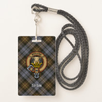 Clan Gordon Crest over Weathered Tartan Badge