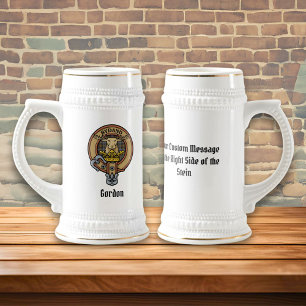 Clan Gordon Crest over Weathered Tartan Beer Stein