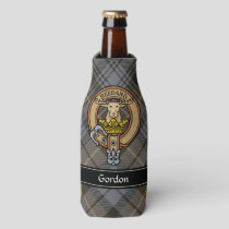 Clan Gordon Crest over Weathered Tartan Bottle Cooler