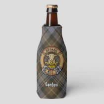 Clan Gordon Crest over Weathered Tartan Bottle Cooler