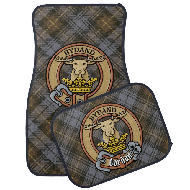 Clan Gordon Crest over Weathered Tartan Car Floor Mat (Set)