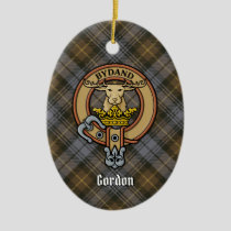 Clan Gordon Crest over Weathered Tartan Ceramic Ornament