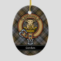 Clan Gordon Crest over Weathered Tartan Ceramic Ornament