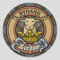 Clan Gordon Crest over Weathered Tartan Classic Round Sticker