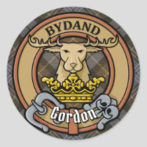 Clan Gordon Crest over Weathered Tartan Classic Round Sticker