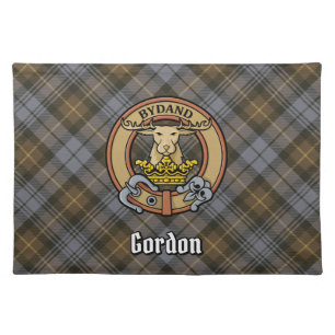 Clan Gordon Crest over Weathered Tartan Cloth Placemat