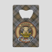 Clan Gordon Crest over Weathered Tartan Credit Card Bottle Opener