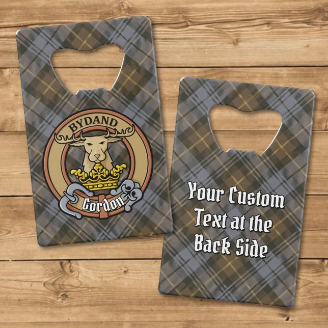 Clan Gordon Crest over Weathered Tartan Credit Card Bottle Opener (Creator Uploaded)