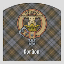 Clan Gordon Crest over Weathered Tartan Door Sign