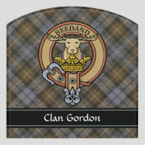 Clan Gordon Crest over Weathered Tartan Door Sign