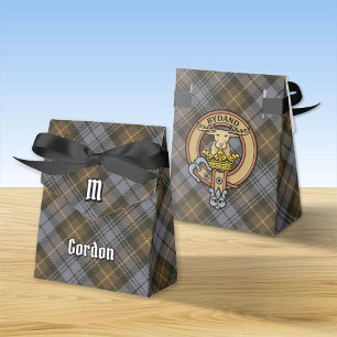 Clan Gordon Crest over Weathered Tartan Favor Box