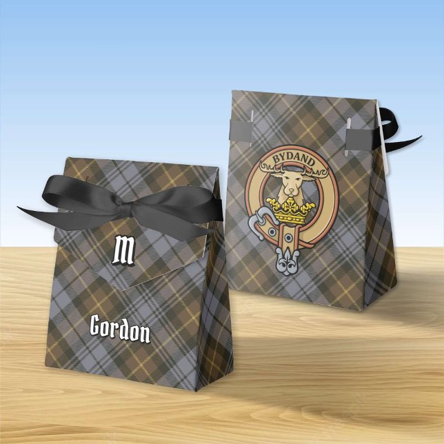 Clan Gordon Crest over Weathered Tartan Favor Box (Creator Uploaded)