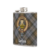 Clan Gordon Crest over Weathered Tartan Flask (Left)
