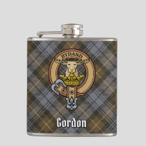 Clan Gordon Crest over Weathered Tartan Flask