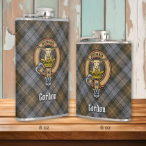 Clan Gordon Crest over Weathered Tartan Flask