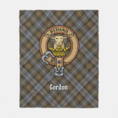 Clan Gordon Crest over Weathered Tartan Fleece Blanket (Front)