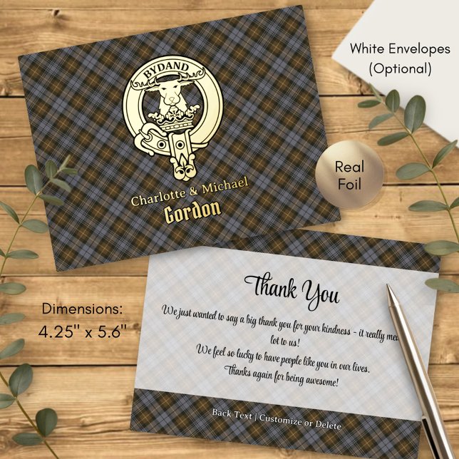 Clan Gordon Crest over Weathered Tartan Foil Invitation Postcard (Creator Uploaded)