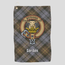 Clan Gordon Crest over Weathered Tartan Golf Towel