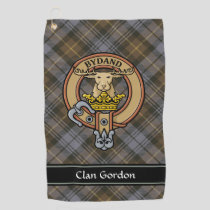 Clan Gordon Crest over Weathered Tartan Golf Towel