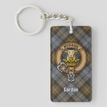 Clan Gordon Crest over Weathered Tartan Keychain