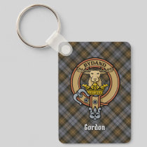 Clan Gordon Crest over Weathered Tartan Keychain