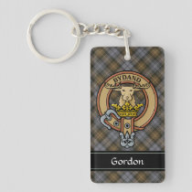 Clan Gordon Crest over Weathered Tartan Keychain