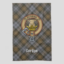 Clan Gordon Crest over Weathered Tartan Kitchen Towel