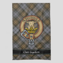 Clan Gordon Crest over Weathered Tartan Kitchen Towel
