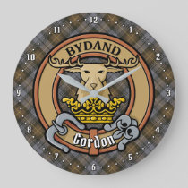 Clan Gordon Crest over Weathered Tartan Large Clock