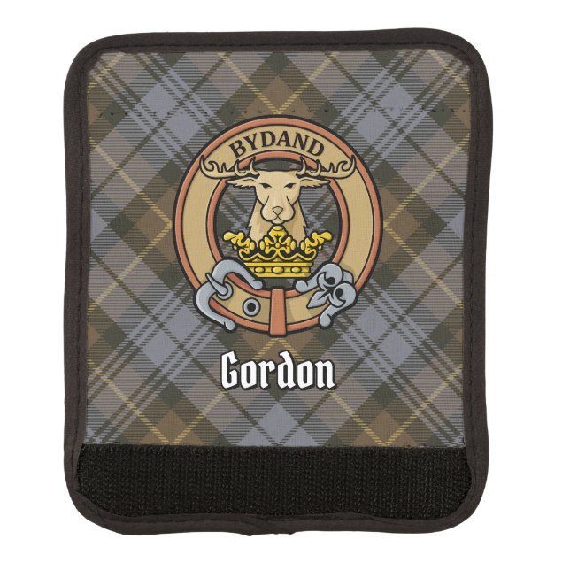 Clan Gordon Crest over Weathered Tartan Luggage Handle Wrap (Front)