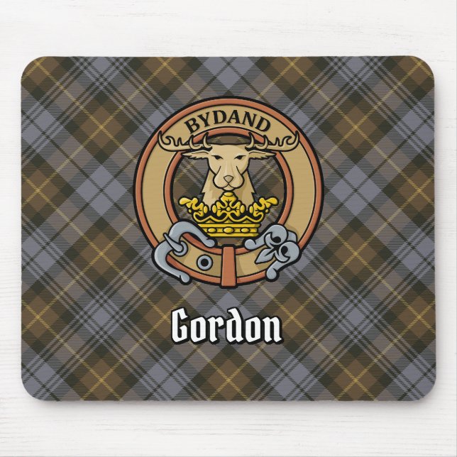 Clan Gordon Crest over Weathered Tartan Mouse Pad (Front)