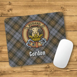 Clan Gordon Crest over Weathered Tartan Mouse Pad