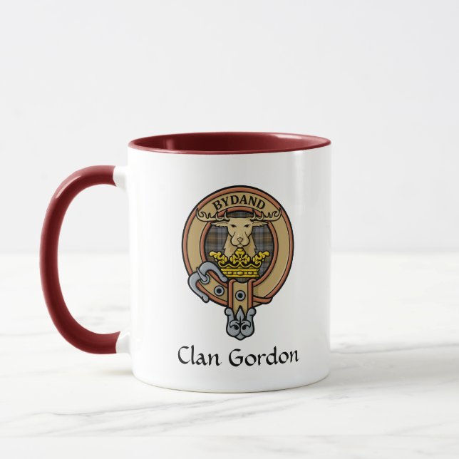 Clan Gordon Crest over Weathered Tartan Mug (Left)